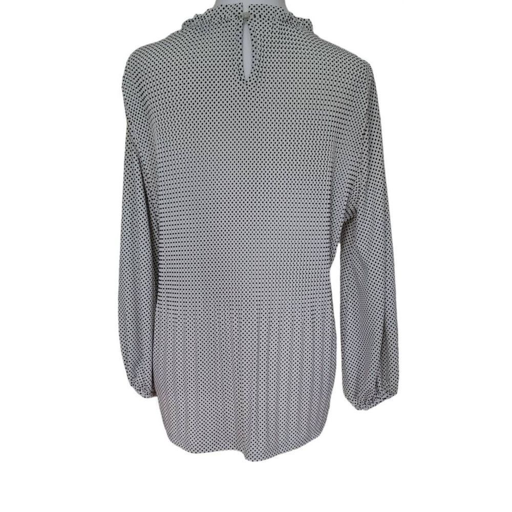 Adrianna Papell Top Blouse Women’s Medium White Black Polka Dot Long Sleeve - Picture 3 of 13